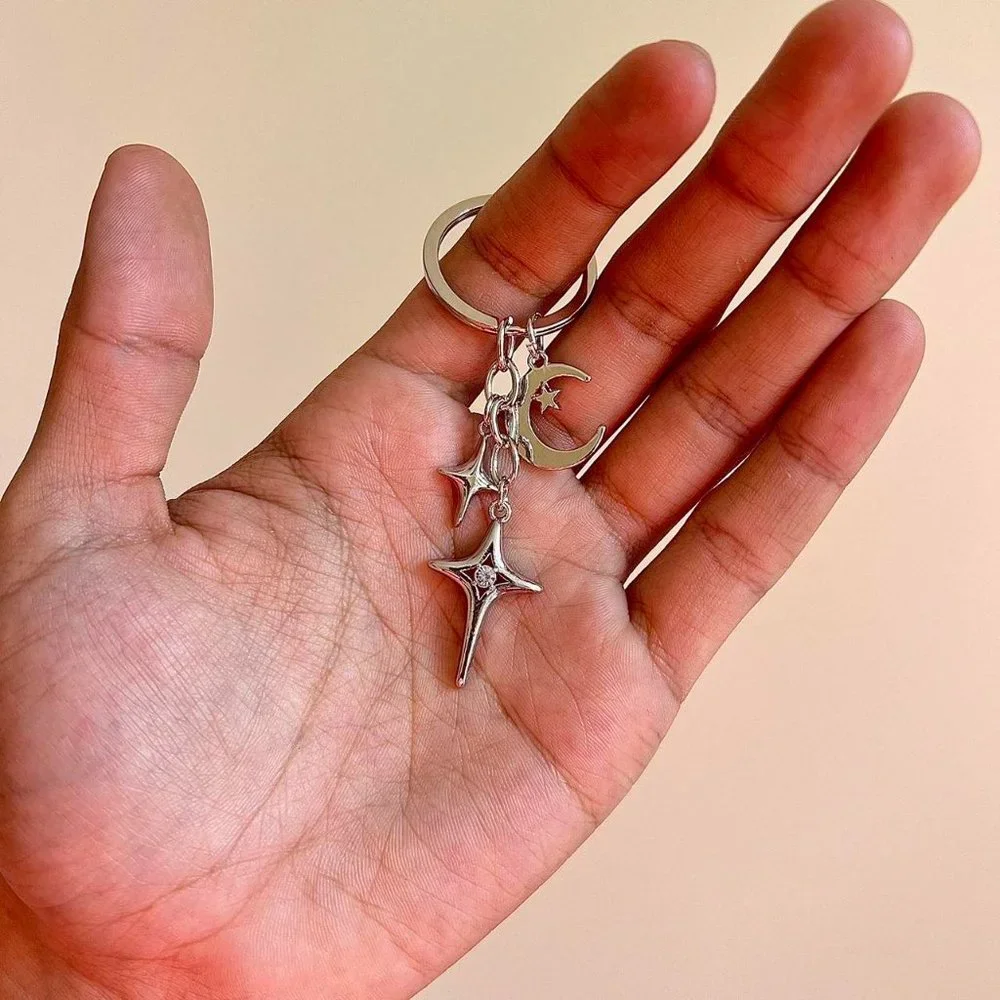 y2k 2000s star moon pendant keyring for keychain